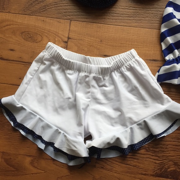 4 PC Swimsuit Bikini Tankini Blue White Striped - Picture 5 of 8